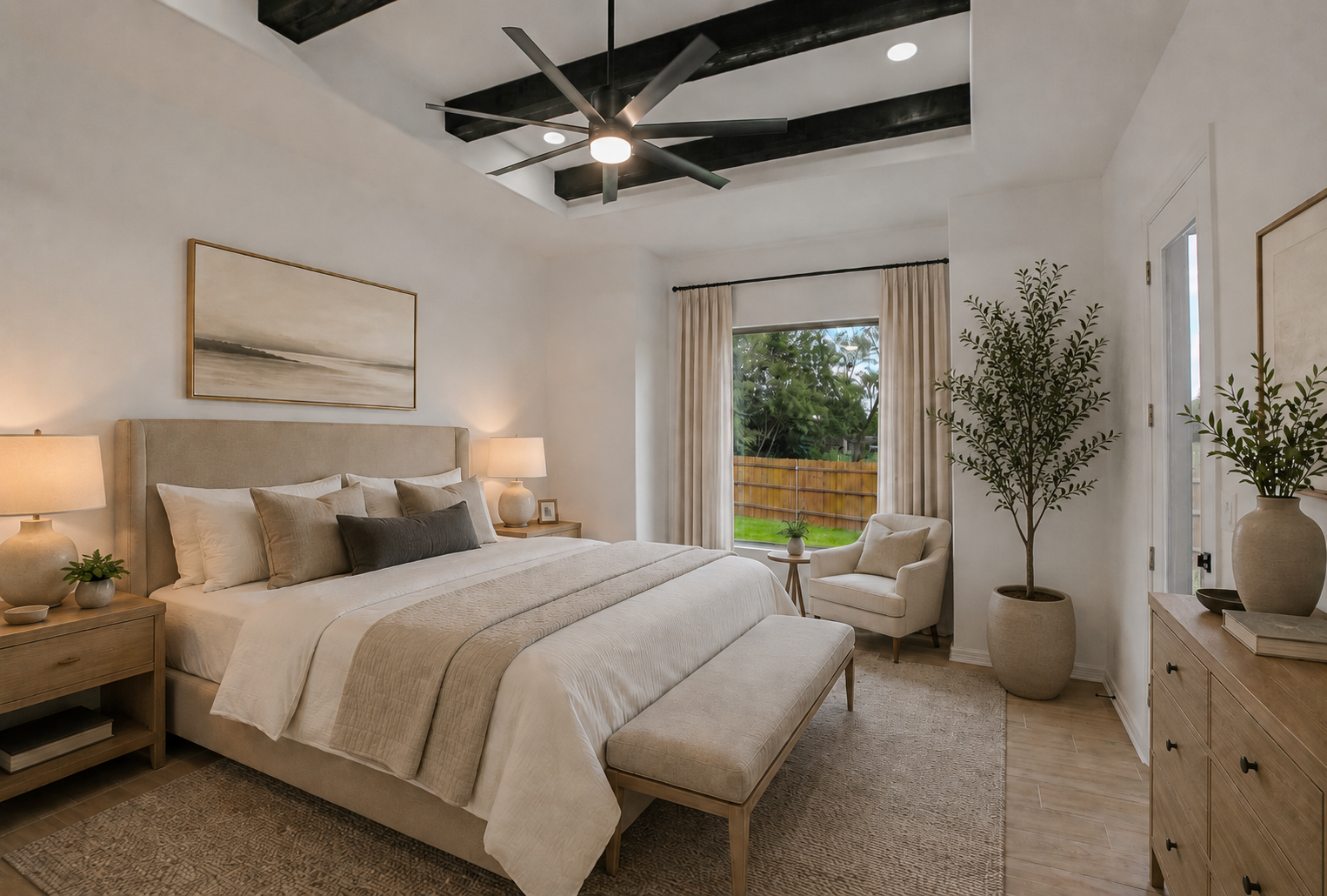 Primary bedroom in a U R HOME TEXAS model home