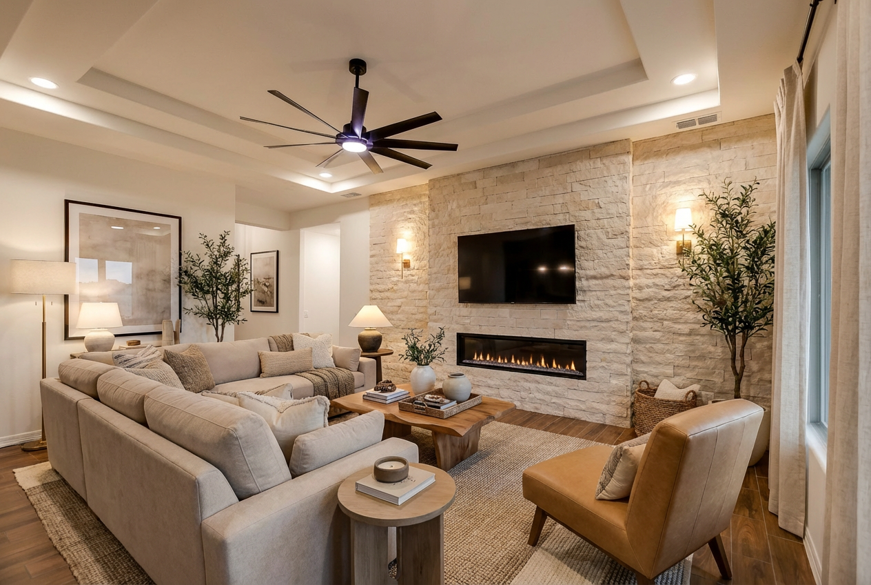 Living room with fireplace